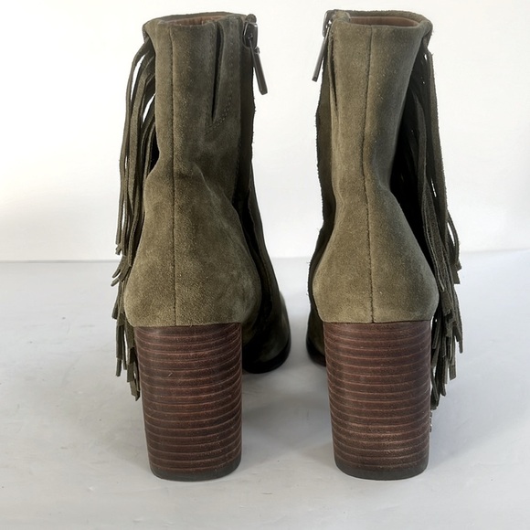 Sam Edelman Ona Olive Suede Leather Chunky Block Heel Fringe Boot Size 7.5 New - Picture 5 of 8
